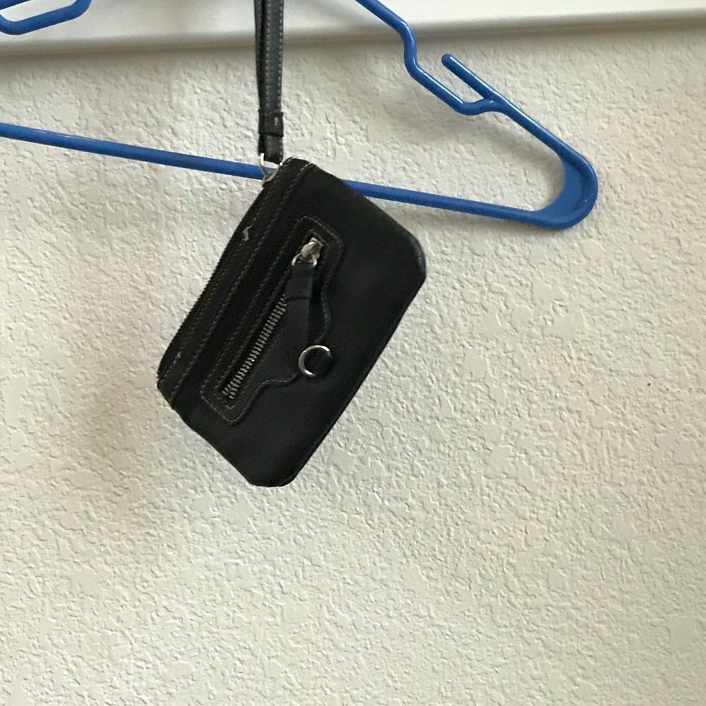 Black leather wristlet.